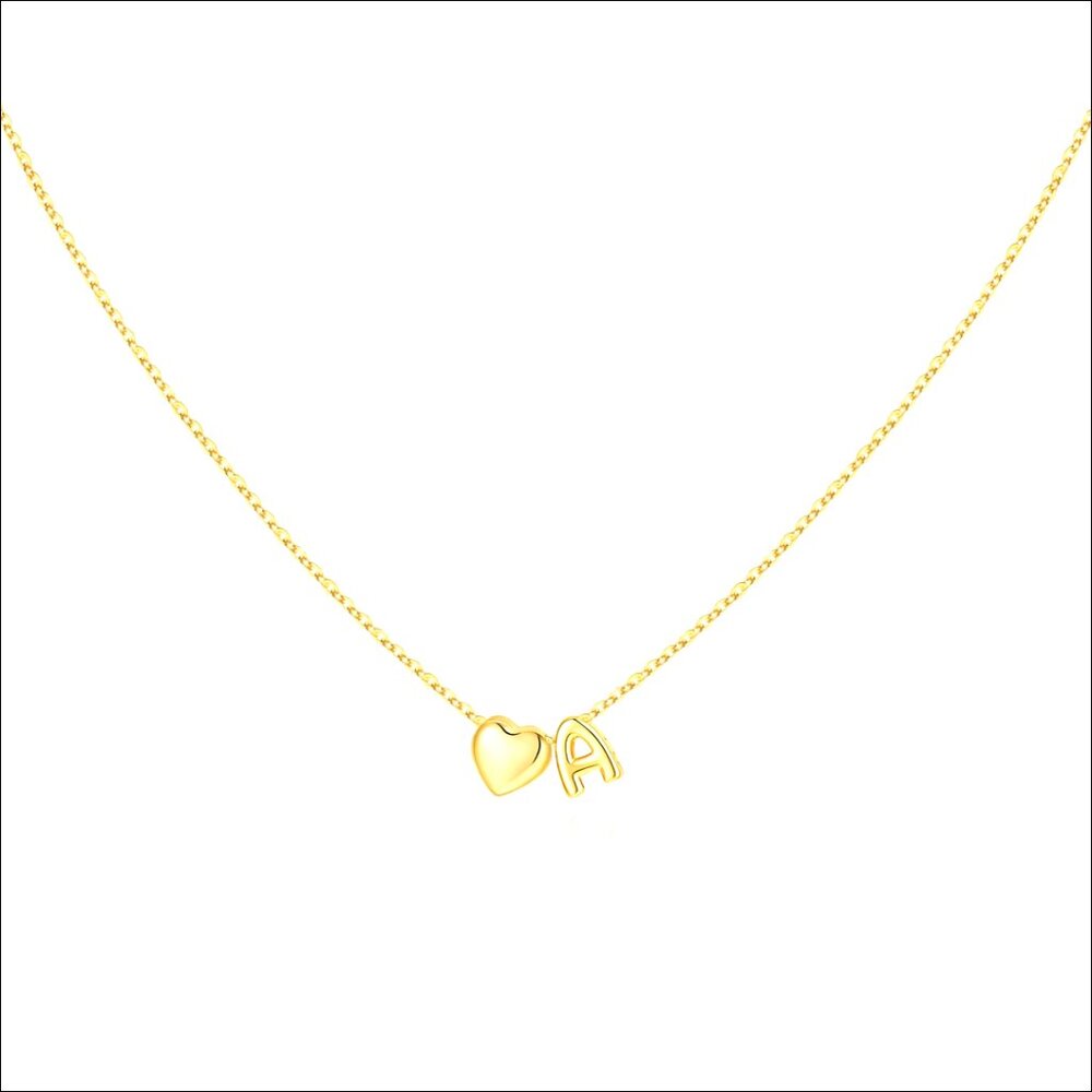 14K Gold Plated Heart Initial Necklace 16" Lobster Clasp Personalized Gift